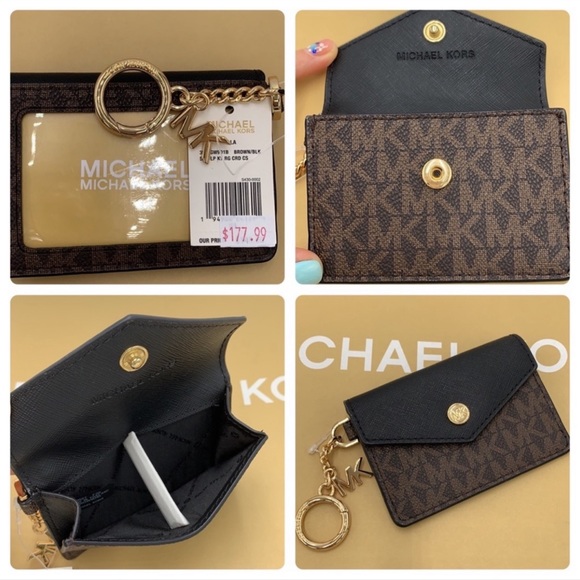 Michael Kors Kala Keychain Card Case Brown MK Signature PVC - Picture 3 of 9
